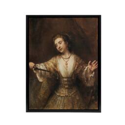"Artery8 Rembrandt Lucretia 1664 Framed Canvas Wall Art Print in Brown - Size: W24"" x H32""" - thumbnail 1