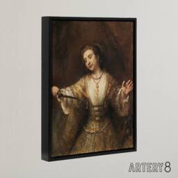 "Artery8 Rembrandt Lucretia 1664 Framed Canvas Wall Art Print in Brown - Size: W24"" x H32""" - thumbnail 2