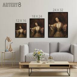 "Artery8 Rembrandt Lucretia 1664 Framed Canvas Wall Art Print in Brown - Size: W24"" x H32""" - thumbnail 4