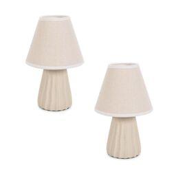 ValueLights Saskia Pair Natural Textured Ceramic Table Lamps with Linen Tapered Lamp Shades in Cream - thumbnail 2