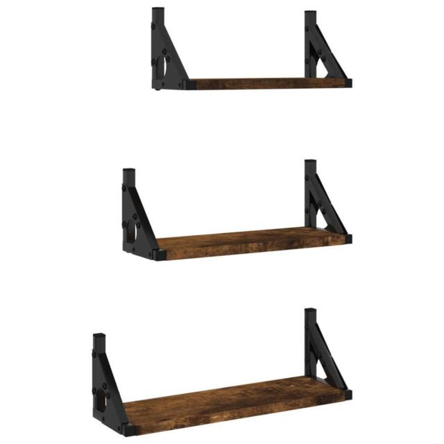 Berkfield Home 3 Piece Wall Shelf Set Smoked Oak Engineered Wood in Brown - image 1