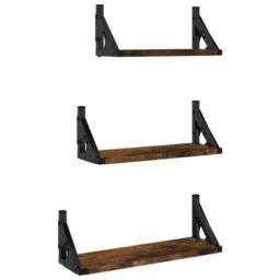 Berkfield Home 3 Piece Wall Shelf Set Smoked Oak Engineered Wood in Brown