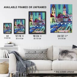 "Artery8 Zurich Colourful Cityscape Kirchner Wall Art Poster Print - Size: W18"" x H24""" - thumbnail 3