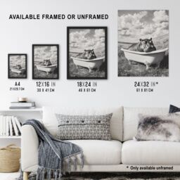 "Artery8 Baby Hippo in Bathtub Black White Surreal Wall Art Print in Grey - Size: W18"" x H24""" - thumbnail 3