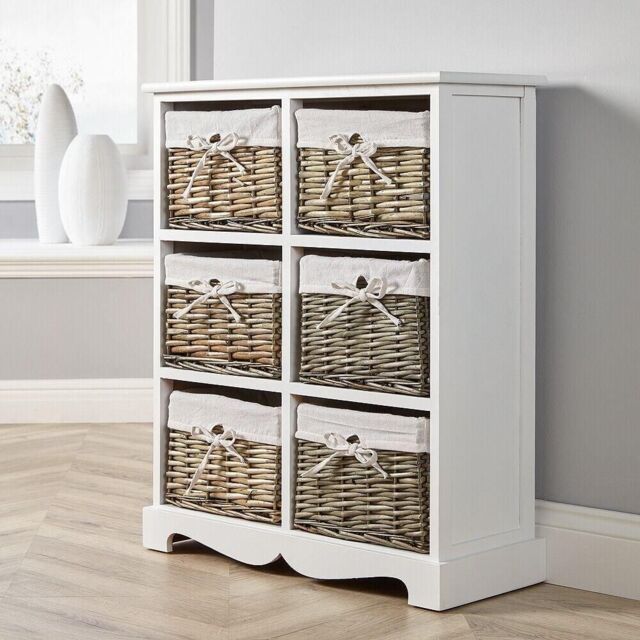 Home Source Lichfield 6 Wicker Basket Drawer Chest Storage Unit Fully Assembled in White - image 1