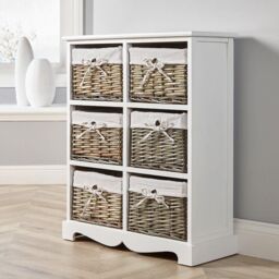Home Source Lichfield 6 Wicker Basket Drawer Chest Storage Unit Fully Assembled in White