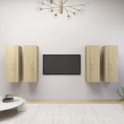 Berkfield Home TV Cabinets 4 pcs Sonoma Oak 30.5x30x90 cm Engineered Wood in Brown - thumbnail 1