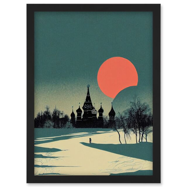 Artery8 Winter Sun Orthodox Church Kiev Ukraine Artwork Framed Wall Art Print A4 in Black - image 1