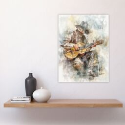 "Artery8 Country Music Guitarist Watercolour Portrait Wall Art Print in Brown - Size: W24"" x H32""" - thumbnail 4
