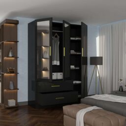 Sliding Wardrobes 4U Modern High Gloss 3 Door Hinged Wardrobe W116cm x H200cm in Black - thumbnail 3