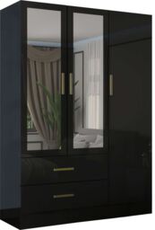 Sliding Wardrobes 4U Modern High Gloss 3 Door Hinged Wardrobe W116cm x H200cm in Black - thumbnail 2