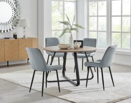 FurnitureboxUK Santorini Brown Round Dining Table & 4 Pesaro Black Leg Chairs in Grey - thumbnail 1