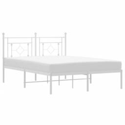 Berkfield Home Metal Bed Frame without Mattress with Headboard White 135x190cm - Size: 135x190 cm - thumbnail 1
