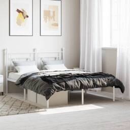 Berkfield Home Metal Bed Frame without Mattress with Headboard White 135x190cm - Size: 135x190 cm - thumbnail 2