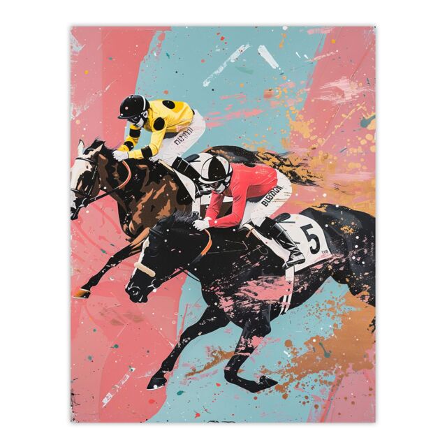 "Artery8 Horserace Jockeys Horse Racing Bold Dynamic Wall Art Print - Size: W24"" x H32""" - image 1