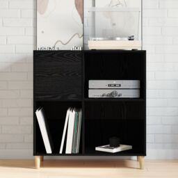 Berkfield Home Record Cabinet Black Oak 84, 5x38x89 cm Engineered Wood - Size: 5 x 38 x 89 cm