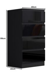 FWStyle 4 Drawer Gloss Chest Of Drawers Bedroom Storage Tall Slim Design in Black - thumbnail 5