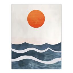 "Artery8 Minimalist Large Sunset Sun Over Ocean Waves Wall Art Print in Blue - Size: W12"" x H16""" - thumbnail 1