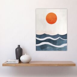 "Artery8 Minimalist Large Sunset Sun Over Ocean Waves Wall Art Print in Blue - Size: W12"" x H16""" - thumbnail 4