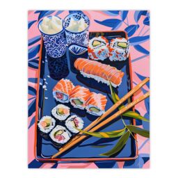 "Artery8 Sushi Colourful Stylised Food Flatlay Painting Wall Art Print in Pink - Size: W24"" x H32""" - thumbnail 1