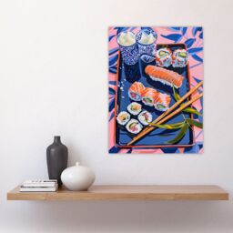 "Artery8 Sushi Colourful Stylised Food Flatlay Painting Wall Art Print in Pink - Size: W24"" x H32""" - thumbnail 4