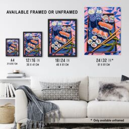 "Artery8 Sushi Colourful Stylised Food Flatlay Painting Wall Art Print in Pink - Size: W24"" x H32""" - thumbnail 3