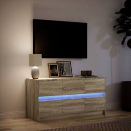 Berkfield Home TV Cabinet with LED Sonoma Oak 100x34x50 cm Engineered Wood in Light Brown - Size: 100 x 34 x 50 cm - thumbnail 5