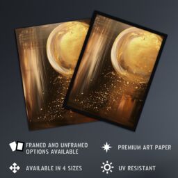 "Artery8 Full Moon Golden Glimmers Abstract Oil Painting Framed Wall Art in Brown - Size: W12"" x H16""" - thumbnail 2