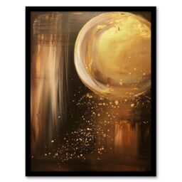 "Artery8 Full Moon Golden Glimmers Abstract Oil Painting Framed Wall Art in Brown - Size: W12"" x H16""" - thumbnail 1