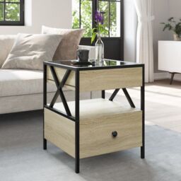 Berkfield Home Coffee Table with Infinity LED Sonoma Oak 40x40x51 cm in Brown - Size: 40 x 40 x 51 cm - thumbnail 4