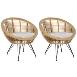 Wyld and Coco Set 2 Natural Rattan Chairs Beige Cotton Cushions and Powder Coat Iron - thumbnail 2