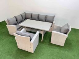 Fimous 8 Seater Rattan Garden Furniture Set with Dining Table 2 Chairs in Light Grey - thumbnail 1