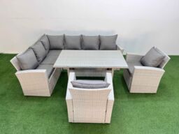 Fimous 8 Seater Rattan Garden Furniture Set with Dining Table 2 Chairs in Light Grey - thumbnail 2