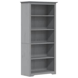 Berkfield Home Bookcase BODO Grey 80x38x180 cm Solid Wood Pine 5-Tier - Size: 80 x 38 x 180 cm - thumbnail 1