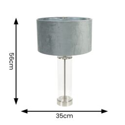 ValueLights Balan Glass with Chrome Table Lamp & Grey Velvet with Chrome Inner Shade & Bulb - thumbnail 4