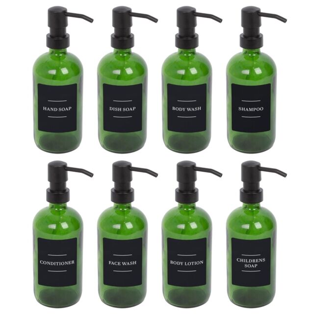 Harbour Housewares Glass Soap Dispensers with Labels - 500ml - Black - Pack of 8 in Green - image 1