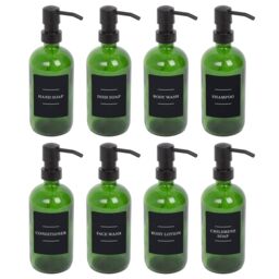 Harbour Housewares Glass Soap Dispensers with Labels - Pack of 8 in Green