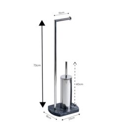 Showerdrape Octavia Grey Marble & Chrome Toilet Roll Holder & Toilet Brush Combination - thumbnail 2