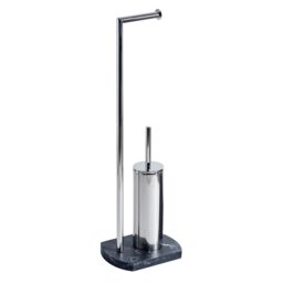 Showerdrape Octavia Grey Marble & Chrome Toilet Roll Holder & Toilet Brush Combination - thumbnail 3