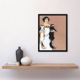 Artery8 Woman Holding Two Cats Drawing Vintage Framed Wall Art Print Penfield in Pink - Size: A4 - thumbnail 4