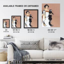 Artery8 Woman Holding Two Cats Drawing Vintage Framed Wall Art Print Penfield in Pink - Size: A4 - thumbnail 3