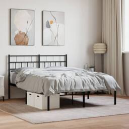Berkfield Home Metal Bed Frame with Headboard Black 140x190 cm - thumbnail 2