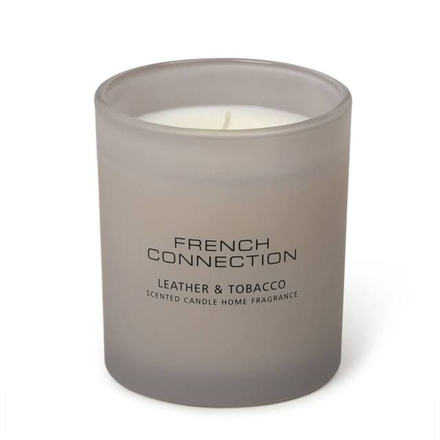 French Connection Leather & Tobacco Grey Glass Candle 190g - Luxury Single Wick - image 1
