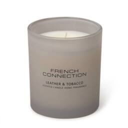French Connection Leather & Tobacco Grey Glass Candle 190g - Luxury Single Wick - thumbnail 1