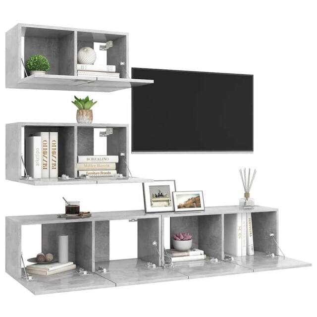 Berkfield Home Modern 4 Piece TV Cabinet Set Concrete Grey Engineered Wood - image 1