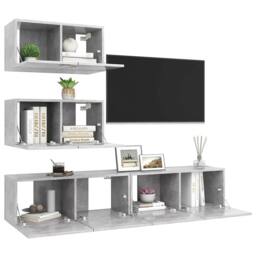 Berkfield Home Modern 4 Piece TV Cabinet Set Concrete Grey Engineered Wood - thumbnail 1