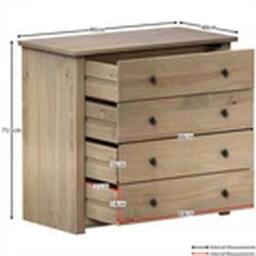 EONLION 4 Drawer Pine Wood Chest of Drawers Waxed Storage Bedroom Furniture in Brown - thumbnail 2