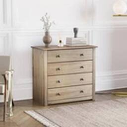 EONLION 4 Drawer Pine Wood Chest of Drawers Waxed Storage Bedroom Furniture in Brown - thumbnail 1