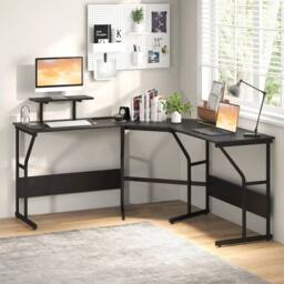 NESTLUNE Corner Computer Desk for Space Saving Workstation in Black - Size: 100 cm x 15 cm