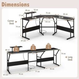 NESTLUNE Corner Computer Desk for Space Saving Workstation in Black - Size: 100 cm x 15 cm - thumbnail 2